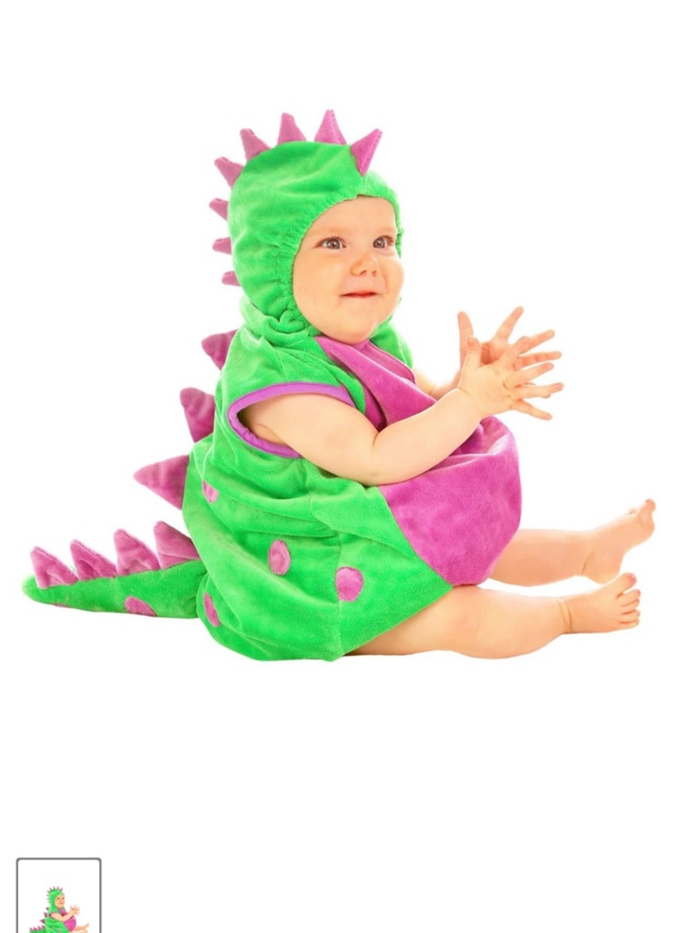 Baby Dinosaur Costume - Green & Purple Plush Romper